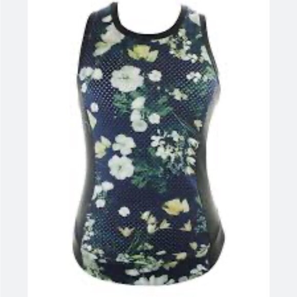 RACHEL Rachel Roy Black Floral Sleeveless Mixed Media Short Sleeve Top - Picture 10 of 10